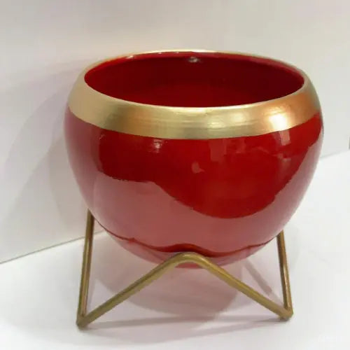 Red Metal Pot With Stand - The Mini Roots