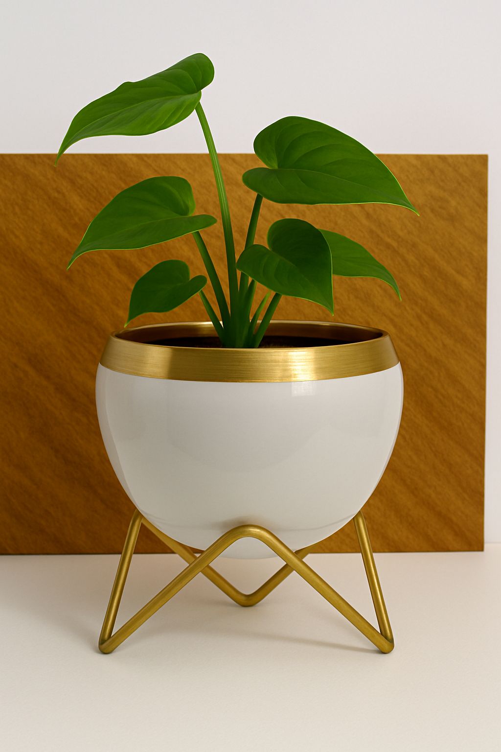 White Metal Pot With Stand