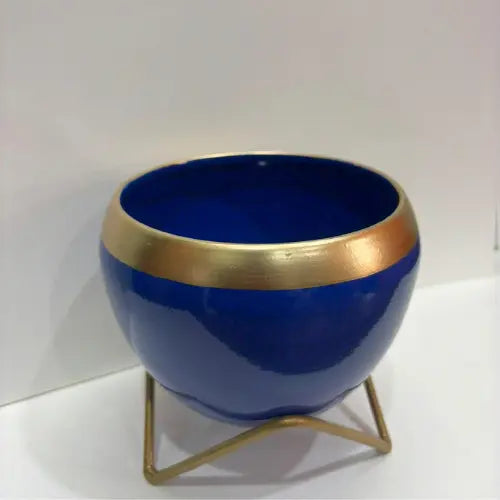 Blue Metal Pot With Stand - The Mini Roots