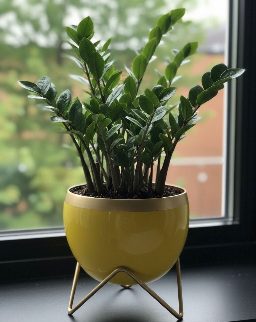 Yellow Metal Pot With Stand