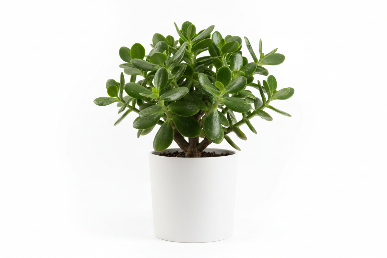 jade plant with white pot