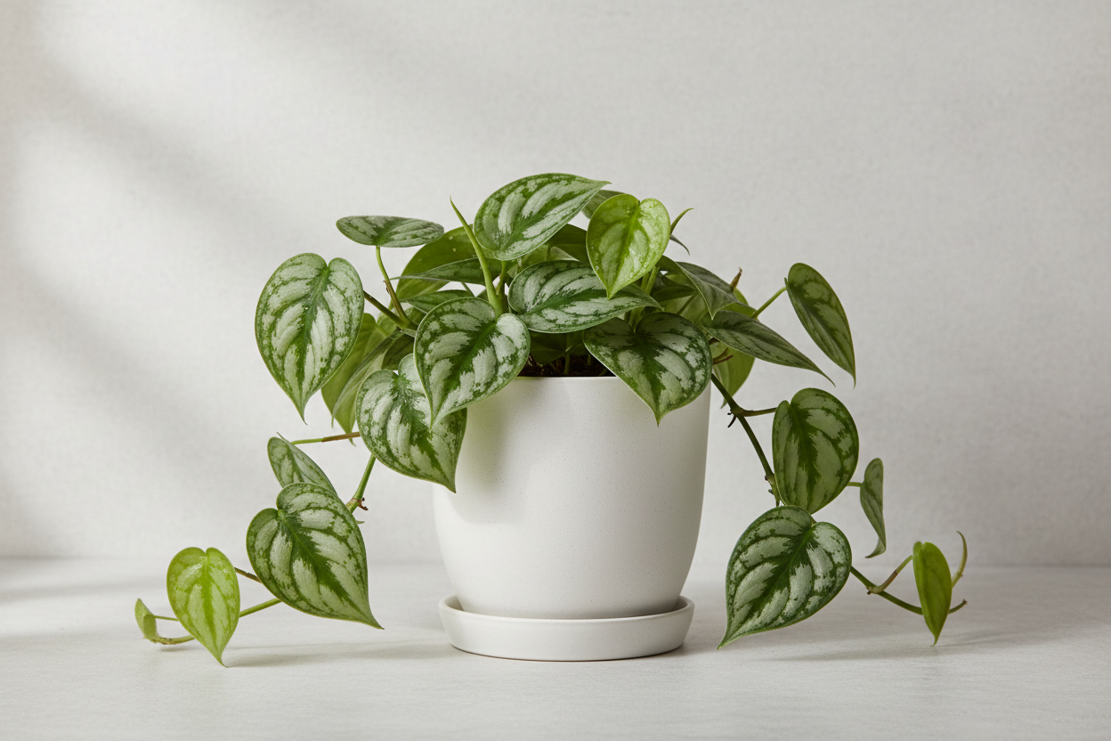 Silver money plant with white pot