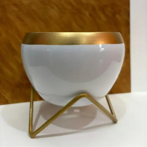 White Metal Pot With Stand - The Mini Roots