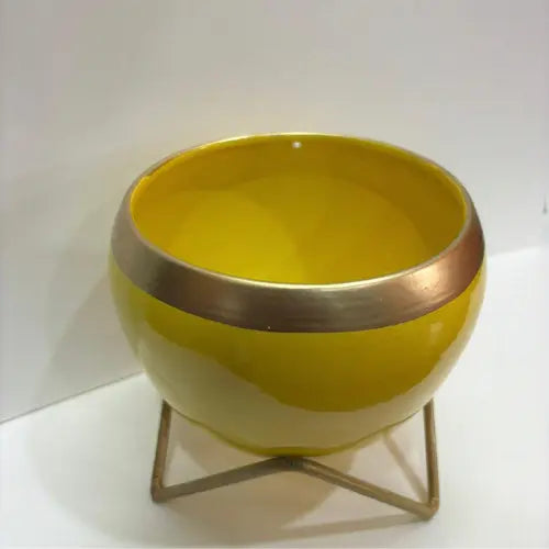 Yellow Metal Pot With Stand - The Mini Roots