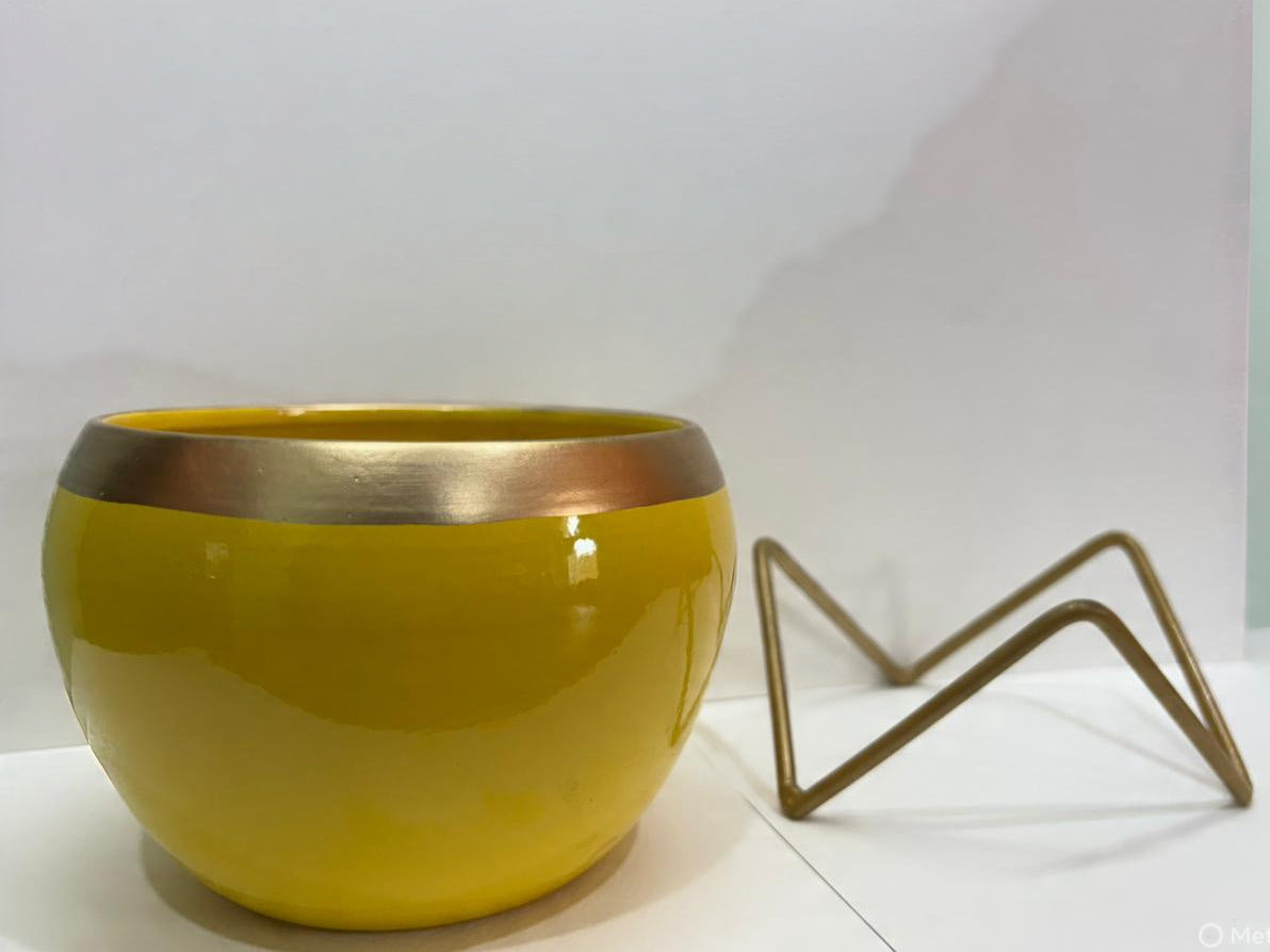 Yellow Metal Pot With Stand