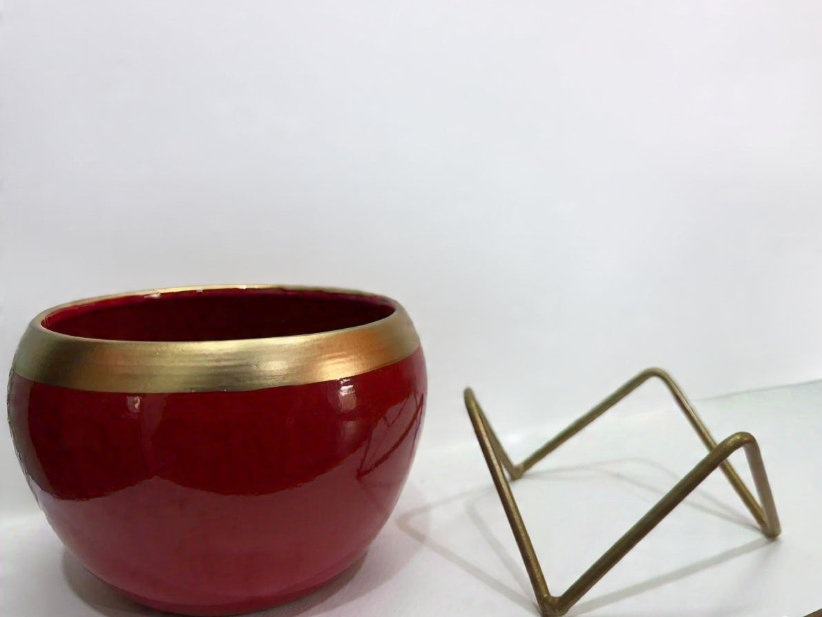 Red Metal Pot With Stand