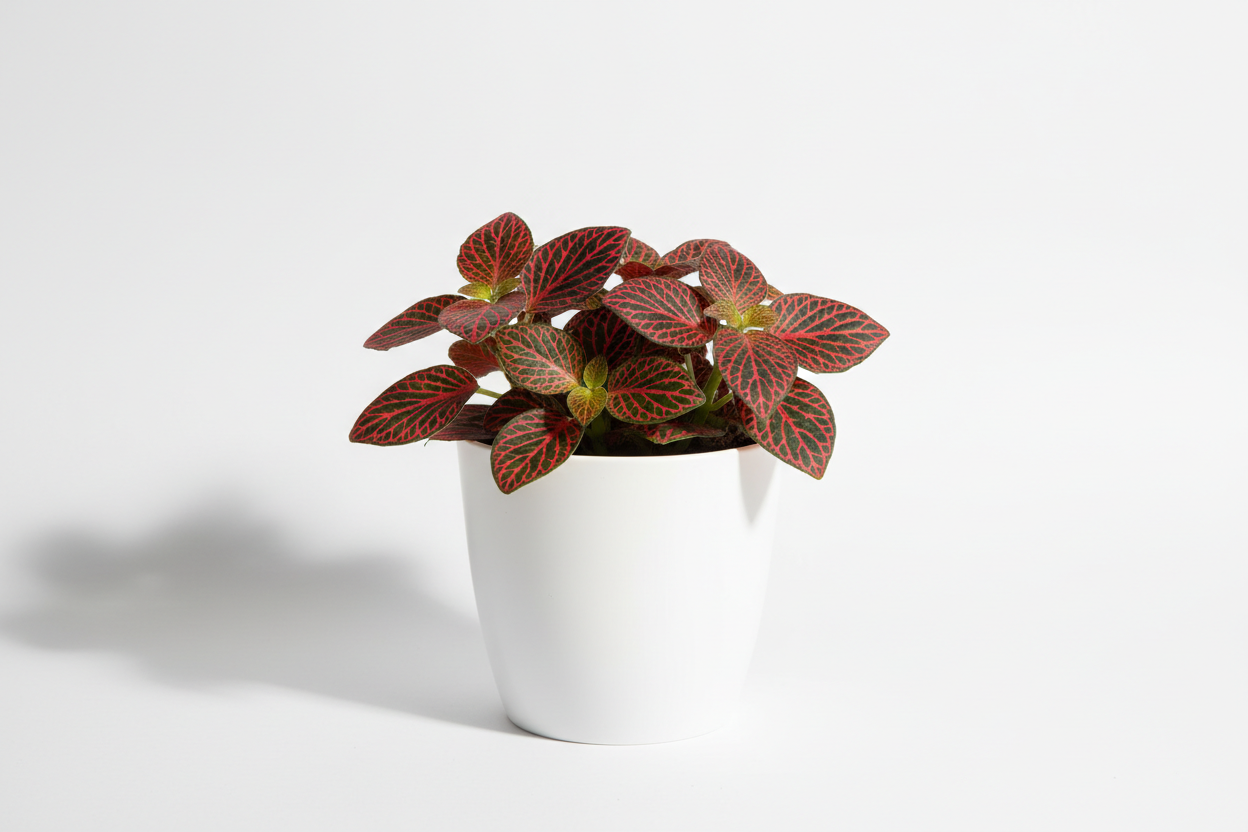 fittonia red with white pot
