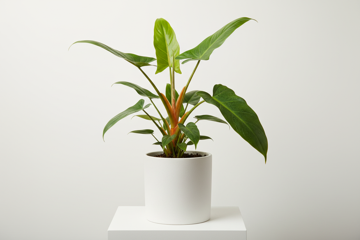 Philodendron Billietiae plant with white pot
