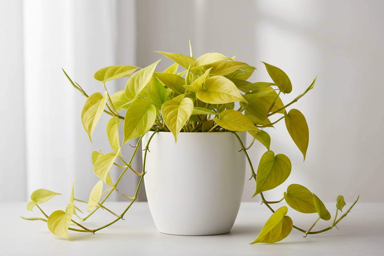 philodendron oxycardium golden plant with white pot